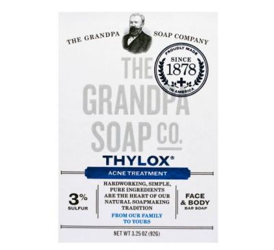 The Grandpa Soap Co., Брусковое мыло для лица и тела, Thylox, борьба с акне, 92 г