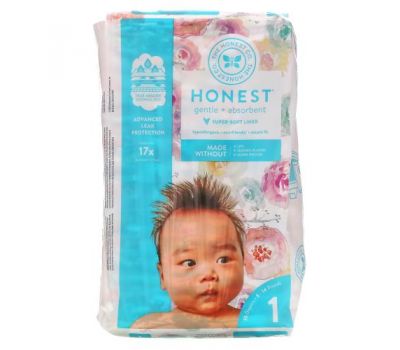 The Honest Company, Honest Diapers, Size 1, 8-14 Pounds, Rose Blossom, 35 Diapers