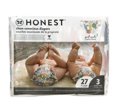 The Honest Company, Honest Diapers, Size 3, 16-28 Pounds, Pandas, 27 Diapers