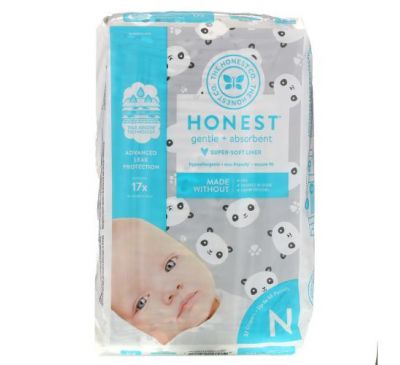 The Honest Company, Honest Diapers, Super-Soft Liner, Newborn, Up to 10 Pounds, Pandas, 32 Diapers