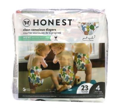 The Honest Company, Honest, подгузники, размер 4, 10–16,7 кг (22–37 фунтов), кактус, 23 подгузника