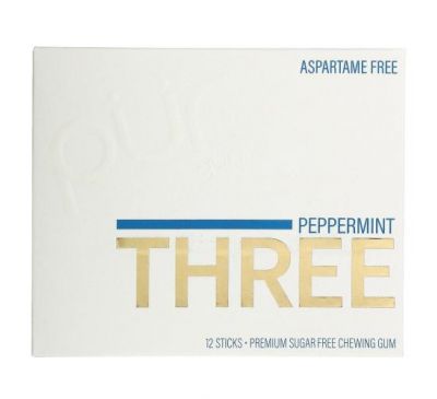 The PUR Company, Peppermint Three, жевательная резинка без сахара, 12 палочек