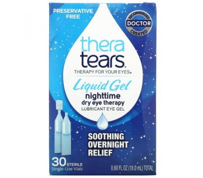 TheraTears, Nighttime Dry Eye Therapy, Lubricant Eye Gel, 30 Single-Use Vials