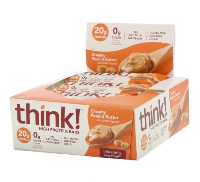 Think !, High Protein Bars, Creamy Peanut Butter, 10 Bars, 2.1 oz (60 g) Each