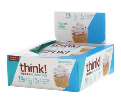 Think !, Protein+ 150 Calorie Bars, Cupcake Batter, 10 Bars, 1.41 oz (40 g) Each