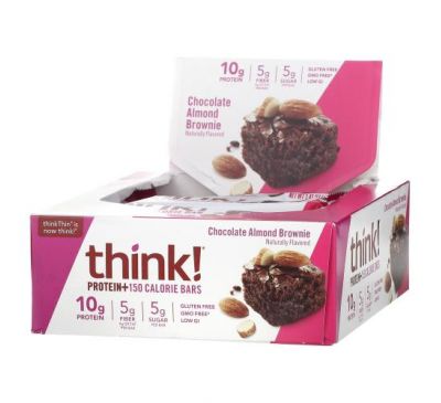 Think !, Protein & Fiber Bars, Chocolate Almond Brownie, 10 Bars, 1.41 oz (40 g) Each