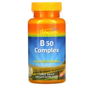 Thompson, B50 Complex, комплекс витаминов группы В, 60 вегетарианских капсул