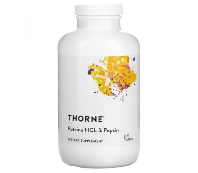 Thorne Research, Betaine HCL & Pepsin, 450 Capsules