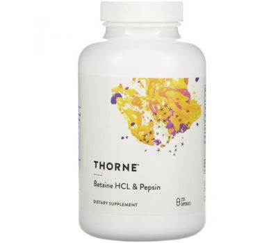 Thorne Research, Бетаїнгідрохлорид і пепсин, 225 капсул