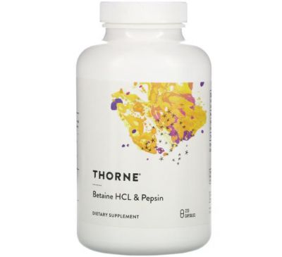 Thorne Research, Бетаингидрохлорид и пепсин, 225 капсул