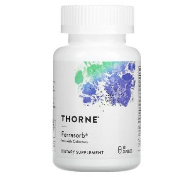 Thorne Research, Ferrasorb, залізо з кофакторами, 60 капсул