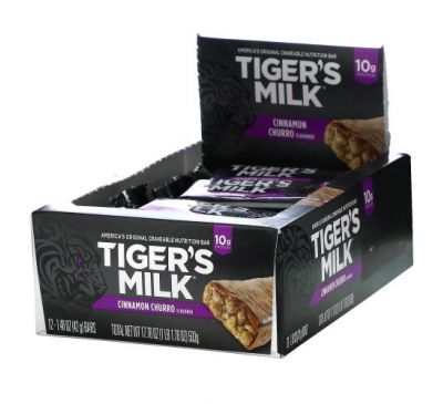 Tiger's Milk, Nutrition Bar, Cinnamon Churro, 12 Bars, 1.48 oz (42 g) Each