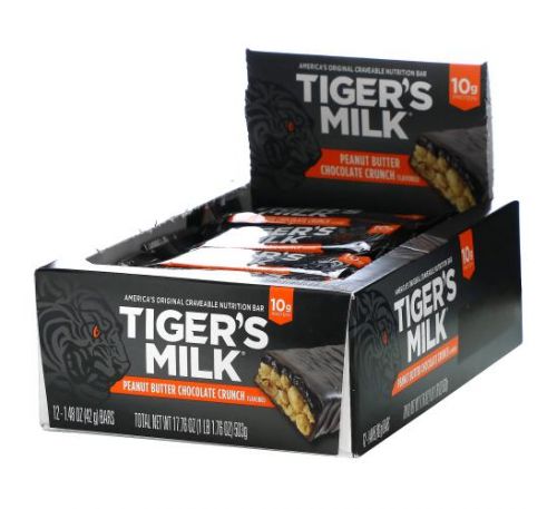 Tiger's Milk, Nutrition Bar, Peanut Butter Chocolate Crunch, 12 Bars, 1.48 oz (42 g) Each