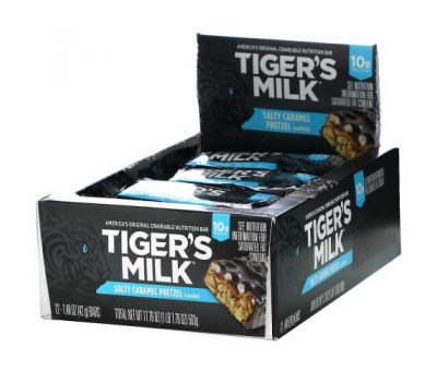 Tiger's Milk, Nutrition Bar, Salty Caramel Pretzel, 12 Bars, 1.48 oz (42 g) Each