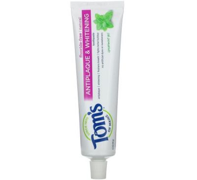 Tom's of Maine, Natural Fluoride-Free Antiplaque & Whitening Toothpaste, Spearmint Gel, 4.7 oz (133 g)