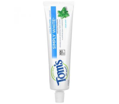 Tom's of Maine, Simply White Anticavity Toothpaste with Fluoride, Clean Mint, 4.7 oz (133 g)