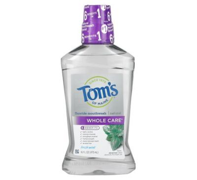 Tom's of Maine, Whole Care, Natural Fluoride Mouthwash, Fresh Mint, 16 fl oz (473 ml)