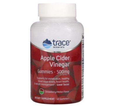 Trace Minerals ®, Apple Cider Vinegar Gummies, Strawberry Melon Flavor, 500 mg, 60 Gummies