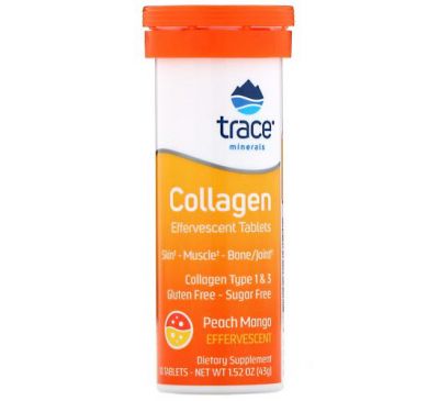 Trace Minerals ®, Collagen Effervescent Tablets, Peach Mango, 10 Tablets, 1.52 oz (43 g)