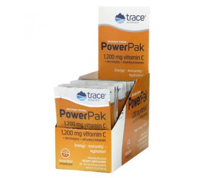 Trace Minerals ®, PowerPak,электролит для повышения выносливости, со вкусом апельсина, 30 пакетиков по 4,8 г (0,17 унции)
