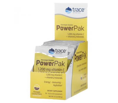 Trace Minerals ®, PowerPak, электролит для повышения выносливости, ананас и кокос, 30 пакетиков, по 6,1 г (0,22 унции)