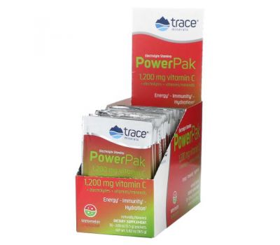 Trace Minerals ®, PowerPak, электролит для повышения выносливости, арбуз, 30 пакетиков по 5,5 г (0,19 унции)