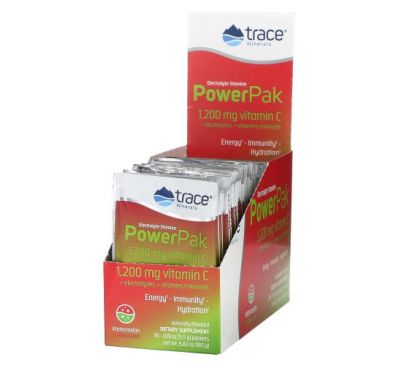 Trace Minerals ®, Electrolyte Stamina PowerPak, електроліти для витривалості, кавун, 30 пакетиків по 5,5 г (0,19 унції)