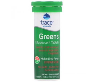 Trace Minerals ®, Greens, шипучие таблетки, со вкусом дыни и лайма, 10 таблеток