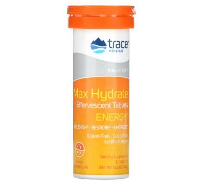 Trace Minerals ®, Max Hydrate Energy, Effervescent Tablets, Orange, 1.55 oz (44 g)