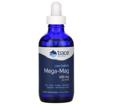 Trace Minerals ®, Mega-Mag, із низьким вмістом натрію, 400 мг, 118 мл (4 рідк. унції)