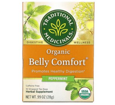 Traditional Medicinals, Organic Belly Comfort, Peppermint, Caffeine Free, 16 Wrapped Tea Bags, .99 oz (28 g)