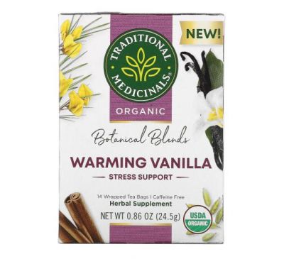 Traditional Medicinals, Organic Botanical Blends Tea, Caffeine Free, Warming Vanilla, 14 Wrapped Tea Bags, 0.86 oz (24.5 g)