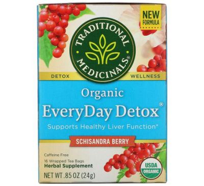 Traditional Medicinals, Organic EveryDay Detox, Caffeine Free, Schisandra Berry, 16 Wrapped Tea Bags, .85 oz (24 g)