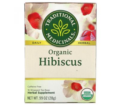 Traditional Medicinals, Organic Hibiscus, Caffeine Free, 16 Wrapped Tea Bags, .99 oz (28 g)