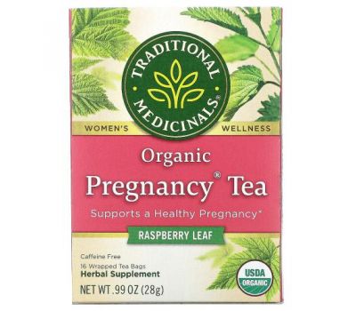 Traditional Medicinals, Organic Pregnancy Tea, Raspberry Leaf, Caffeine Free, 16 Wrapped Tea Bags, .99 oz (28 g)