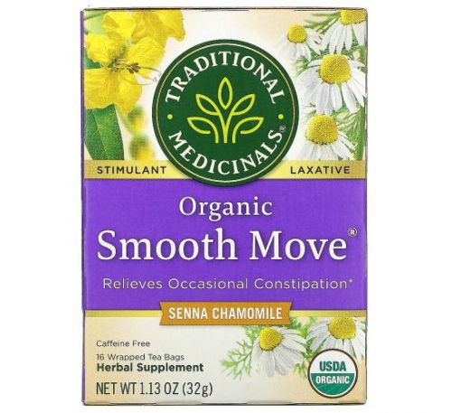 Traditional Medicinals, Organic Smooth Move, Senna Chamomile, Caffeine Free, 16 Wrapped Tea Bags, 1.13 oz (32 g)