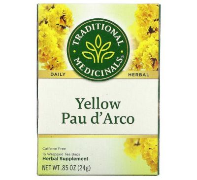 Traditional Medicinals, Yellow Pau d' Arco, Caffeine Free, 16 Wrapped Tea Bags, .85 oz (24 g)