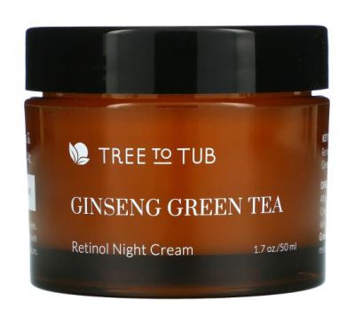Tree To Tub, Ginseng Green Tea, нежный антивозрастной ночной крем с ретинолом для чувствительной кожи, 50 мл (1,7 унции)