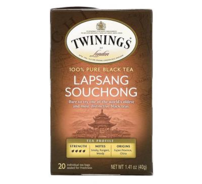 Twinings, лапсанг сушонг, 100% чистый черный чай, 20 чайных пакетиков, 40 г (1,41 унции)