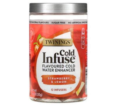 Twinings, Cold Infuse, Flavoured Cold Water Enhancer, Strawberry & Lemon, 12 Infusers, 1.06 oz (30 g)