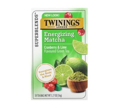 Twinings, Energize Herbal Tea, Matcha, Cranberry & Lime, 18 Tea Bags, 1.27 oz (36 g)