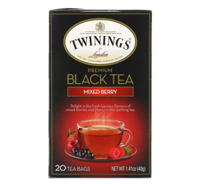 Twinings, черный чай премиального качества, ягодный вкус, 20 чайных пакетиков, 40 г (1,41 унции)