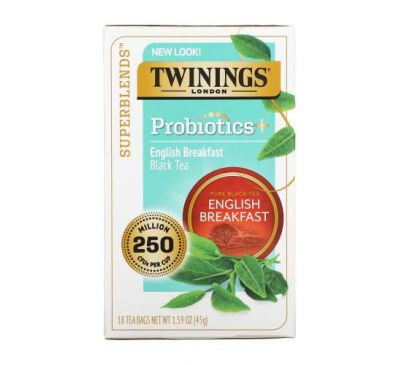 Twinings, Probiotics Black Tea, English Breakfast, 18 чайных пакетиков, 45 г (1,59 унции)