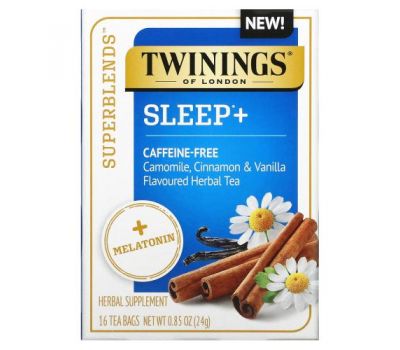 Twinings, Superblends, чай для гарного сну, із мелатоніном, ромашкою, корицею та ваніллю, без кофеїну, 16 чайних пакетиків, 24 г (0,85 унції)