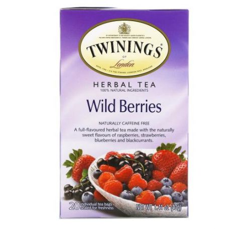 Twinings, травяной чай, дикие ягоды, без кофеина, 20 чайных пакетиков, 40 г (1,41 унции)