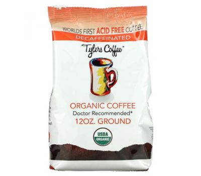 Tylers Coffees, Organic Coffee, Decaffeinated, Ground, 12 oz