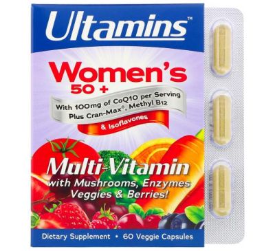 Ultamins, мультивітаміни для жінок старше 50 років з CoQ10, грибами, ферментами, овочами та ягодами, 60 рослинних капсул
