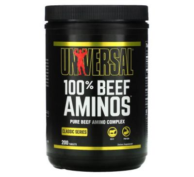 Universal Nutrition, 100% Beef Aminos, добавка з амінокислотами з яловичини, 200 таблеток