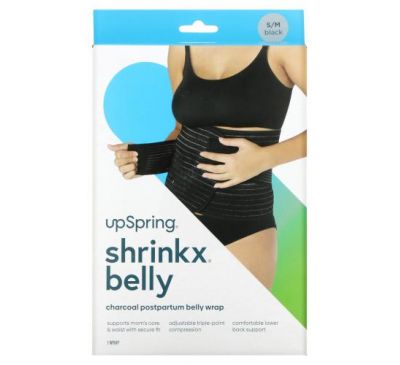 UpSpring, Shrinkx Belly, Postpartum Belly Wrap With Bamboo Charcoal Fiber, Size S/M, Black