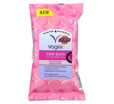 Vagisil, Odor Block Daily Freshening Wipes,  20 Soft, Disposable Wipes, 5 in x 7.28 in